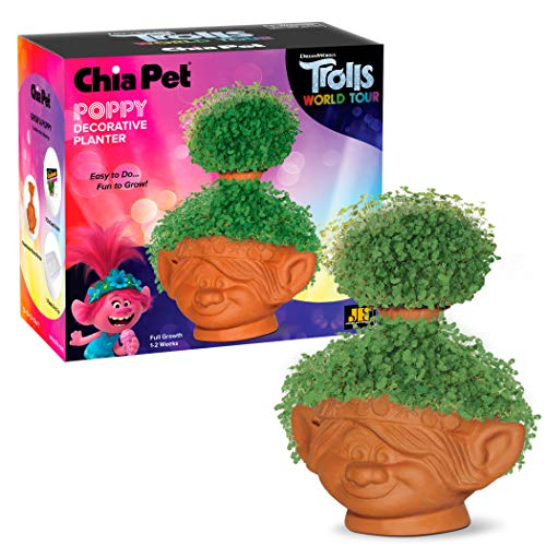 Chia Pet Trolls, Poppy World Tour with Seed Pack, Decorative Pottery Planter, Easy to Do and Fun to Grow, Novelty Gift, Perfect for Any Occasion, Terra Cotta